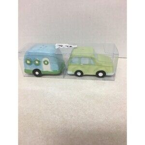 New Ceramic Car & Camper Trailer RV Green and Blue Salt And Pepper Shakers
